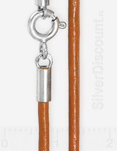 Оранжевый шнур из нат. кожи, 2мм, серебро