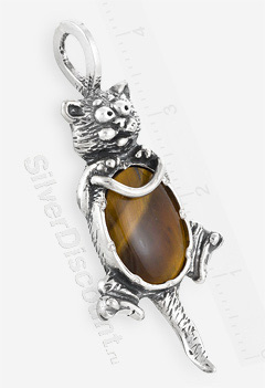 Кулон-кот с тигровым глазом, серебро