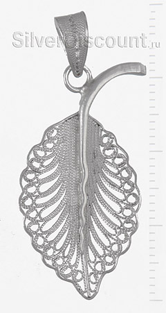 Кулон в виде Листочка из серебра с филигранью