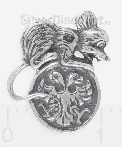 Сувенир - талисман: серебряная мышка с монеткой