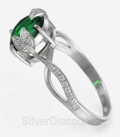 Кольцо серебро с ярко-зеленым камнем, вид сбоку