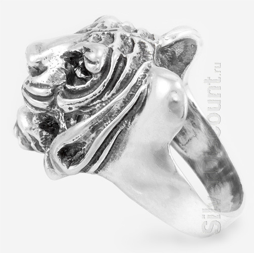Серебряный тигр, мужское кольцо - перстень из серебра, вид сбоку