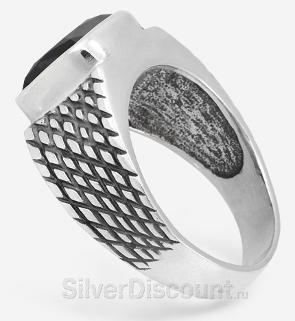 Перстень из серебра с чернью и натуральным агатом квадратной формы