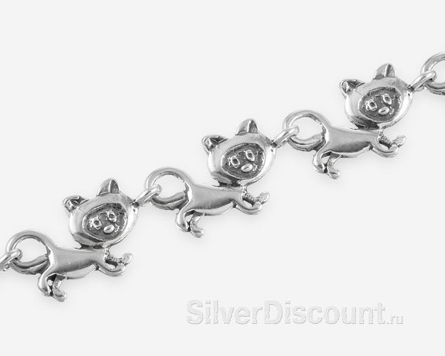 Браслет Кошки, серебро 925 пробы с чернением купить на SilverDiscount.ru