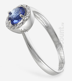 Серебряное кольцо с синим фианитом, родирование, фото сбоку
