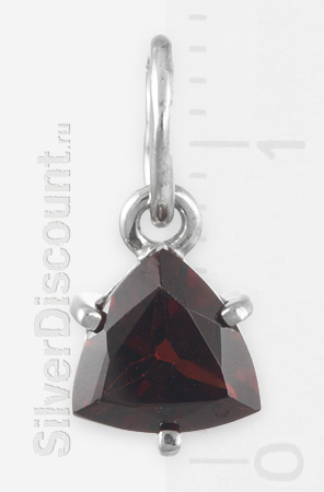 Подвеска с треугольным красным камнем-вставкой, серебро родированное