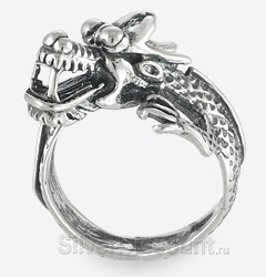 Кольцо-дракон Дилун, серебро, вид сбоку