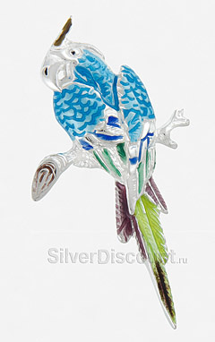 Большой попугай из серебра с голубой эмалью