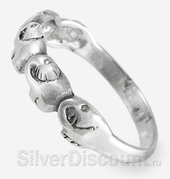 Небольшое серебряное кольцо со слонами, вид сбоку
