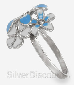 Женский перстень с цветами, серебро родированное 