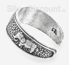 Серебряное кольцо на ногу со слонами, вид сбоку