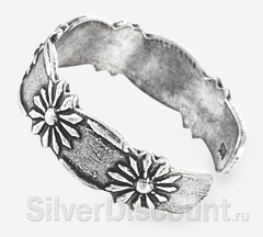 Кольцо из серебра с регулируемым размером, цветы, вид сбоку