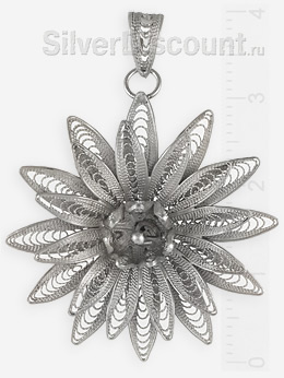 Кулон-цветок из серебра в технике филигрань