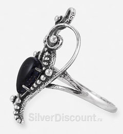 Красивое серебряное кольцо с каплей авантюрина купить на SilverDiscount.ru