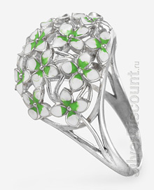 Женский перстень с цветами, серебро, вид сбоку