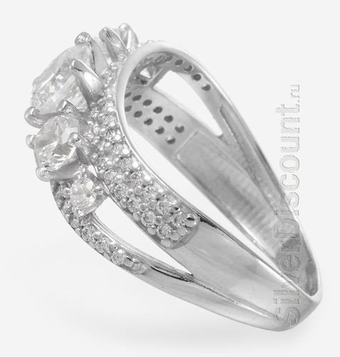 Красивое кольцо с камнями, фото сбоку, серебро 925
