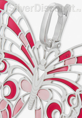 Бабочка из серебра с красной и розовой эмалью