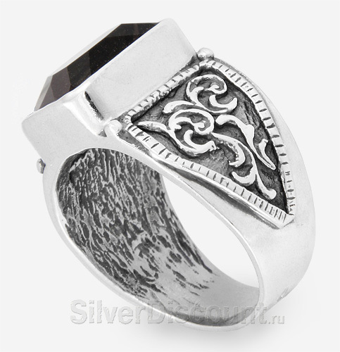 Стильный перстень с гербом и раухтопазом, вид сбоку