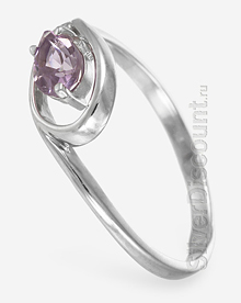 Женское кольцо с натуральным аметистом, вид сбоку