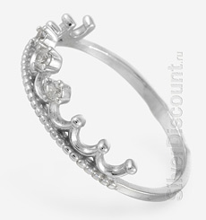 Миниатюрная корона с фианитами в серебряном кольце, вид сбоку