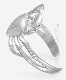 Кольцо из серебра Краб, безразмерное, вид сбоку