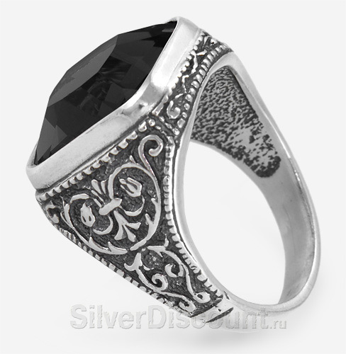 Мужское серебряное кольцо с черным квадратным камнем