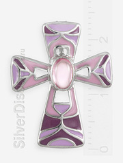 Декоративный серебряный крестик с эмалью: вариант с фиолетовым цветом вставки