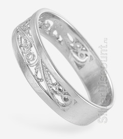 Серебряное обручальное кольцо с филигранью, вид сбоку