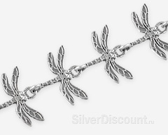 Серебряный браслет со стрекозами, фото крупным планом