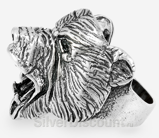 Серебряное кольцо с медведем - гризли