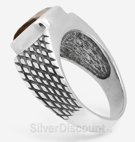 Кольцо мужское из серебра с натуральным камнем 1см