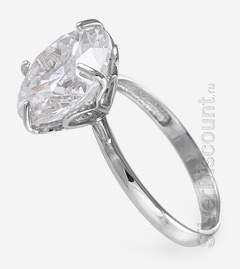 Серебряные украшения: женское кольцо 925-й пробы с крупным фианитом, вид сбоку