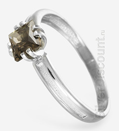 Женское кольцо, серебро и дымчатый кварц квадратной формы