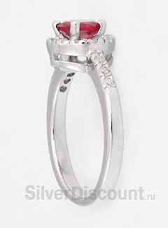 Женское кольцо с синтетическим рубином, серебро, родирование