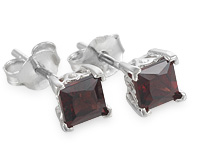 Серьги - гвоздики с гранатом (квадратом), 4мм