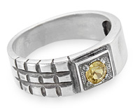 Стильное рифленое серебряное кольцо с цитрином