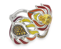Серебряное кольцо с разноцветной эмалью и цитрином