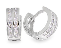 Серьги - широкие кольца из серебра с камнями, 1,4 см