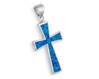 Подвеска с голубым опалом, серебряный крест