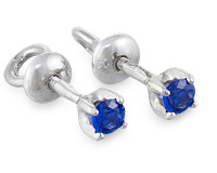 Серьги-гвоздики серебряные с синими фианитами - сапфирами, 3мм