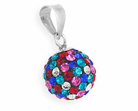 Подвеска шарик с разноцветными кристаллами, серебро, 1 см