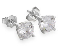 Серьги - гвоздики из серебра, прозрачная классика, 5 мм