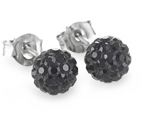 Пуссеты-шарики, серебро с черными кристаллами, 6 мм