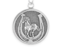 Серебряный брелок (монета на цепочке) с подковой и конем