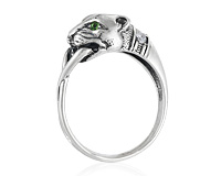 Кольцо - пантера из черн. серебра с зелеными глазами