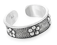 Безразмерное кольцо на ногу, пять цветков, серебро 925