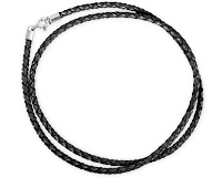 Черный плетеный шнур, натуральная кожа с серебром, 3мм