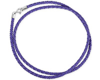 Фиолетовый плетёный кожаный шнурок с серебром, 3мм
