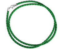 Плетеный шнур зеленого цвета, нат. кожа, серебро, 3мм