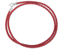 Красный шнур-косичка, натуральная кожа, серебро, 3мм
